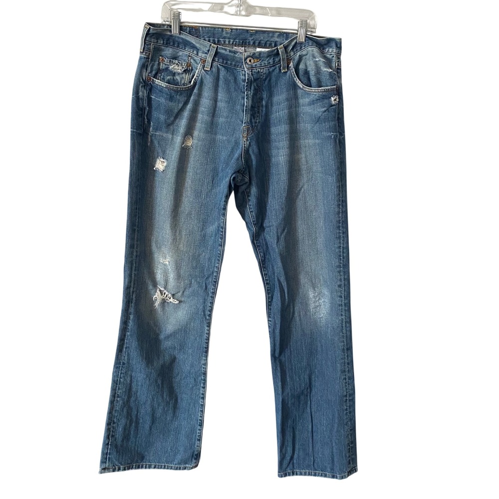 VTG Lucky Brand Slim Bootleg Distressed Jeans Men 36 Blue Button Fly Made in USA